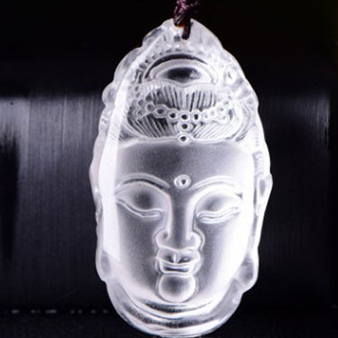 Natural Clear Crystal Carved Guanyin Pendant Necklace